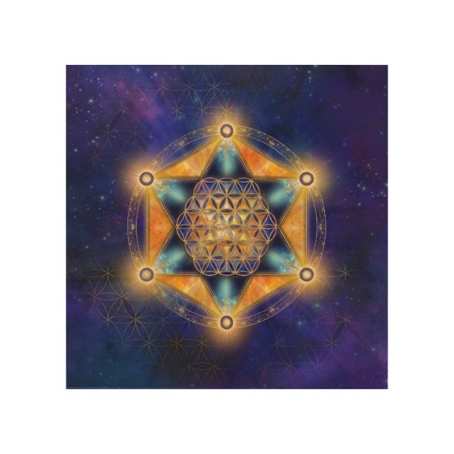 Flower of life Merkaba Star - Sacred Geometry Wood Wall Art (Front)