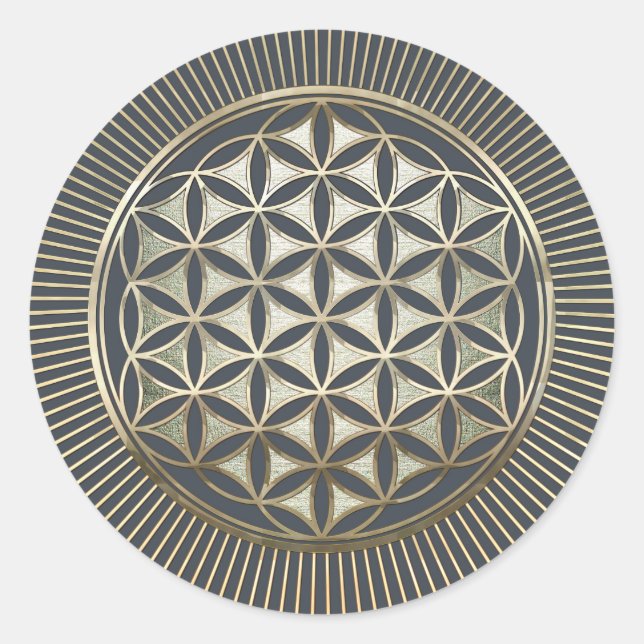 Flower of life metallic embossed classic round sticker (Front)