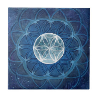 Flower of Life Moon Mandala Ceramic Tile