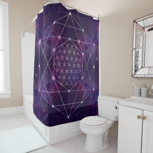 Flower of Life on Nebula - sky Shower Curtain (In Situ)