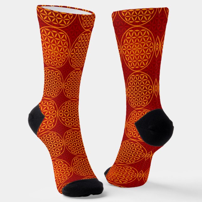 FLOWER OF LIFE - orange red pattern Socks (Angled)