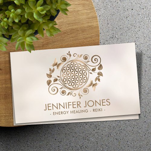 Flower of life ornament _ pastel gold business card