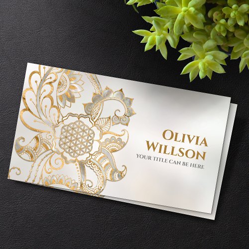 Flower of life Ornament _ Pearl and Gold Business Card