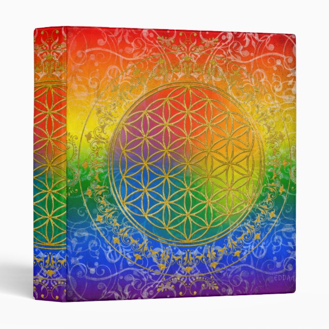 Flower of Life - Ornament Rainbow gold 3 Ring Binder (Front/Spine)