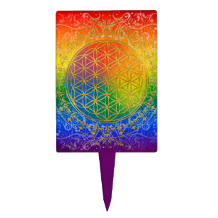 Flower of Life - Ornament Rainbow gold Cake Topper