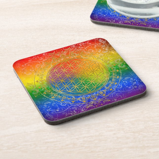 Flower of Life - Ornament Rainbow gold Coaster (Left Side)