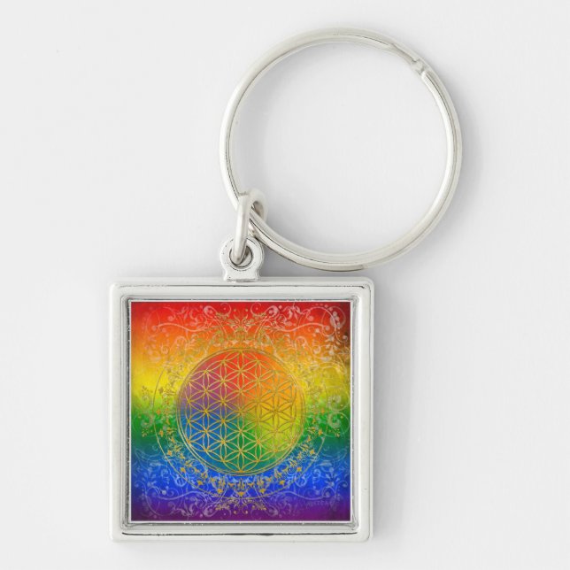 Flower of Life - Ornament Rainbow gold Keychain (Front)