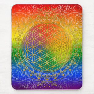 Flower of Life - Ornament Rainbow gold Mouse Pad