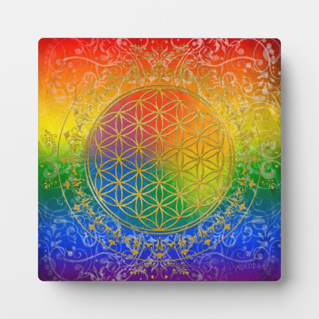 Flower of Life - Ornament Rainbow gold Plaque (Front)