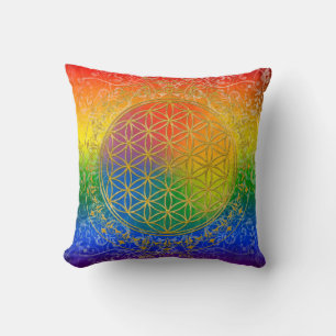 Flower of Life - Ornament Rainbow gold Throw Pillow