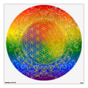 Flower of Life - Ornament Rainbow gold Wall Decal