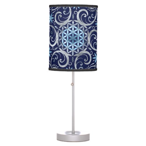 Flower of life Ornament _ Silver Blue Table Lamp