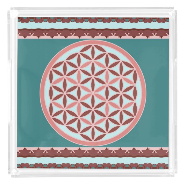"Flower of Life – Pastel & Earthy Harmony" Acrylic Tray (Front)