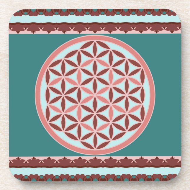 "Flower of Life – Pastel & Earthy Harmony" Beverage Coaster (Front)