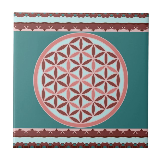 "Flower of Life – Pastel & Earthy Harmony" Ceramic Tile (Front)