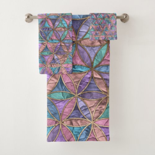 Flower of life pattern _ acrylic texture and gold bath towel set