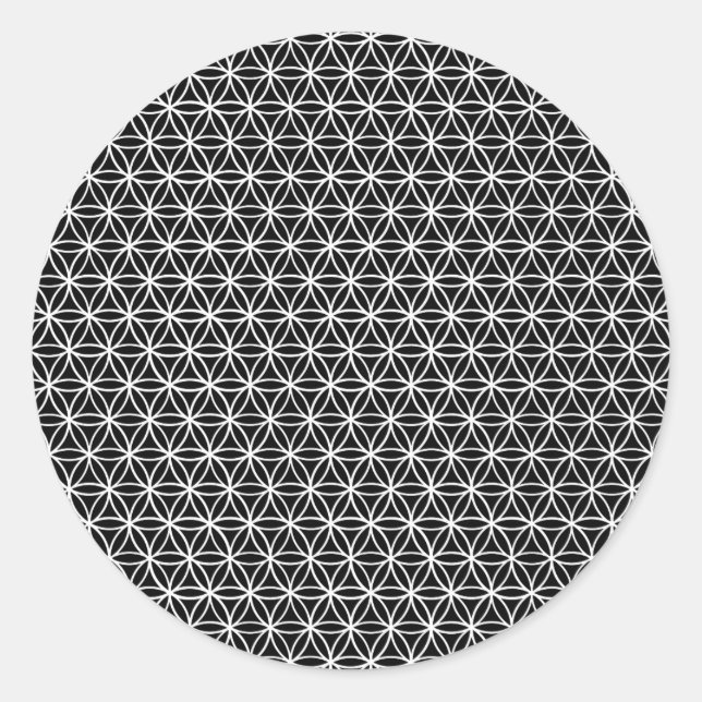 Flower of Life Pattern: Black & White Classic Round Sticker (Front)
