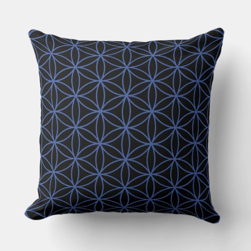 Flower of Life Pattern  Blue on Black Throw Pillow