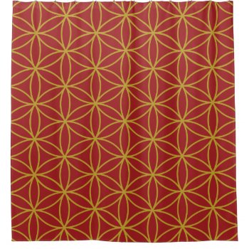 Flower Of Life Pattern Gold On Red Shower Curtain by NataliePaskellDesign at Zazzle