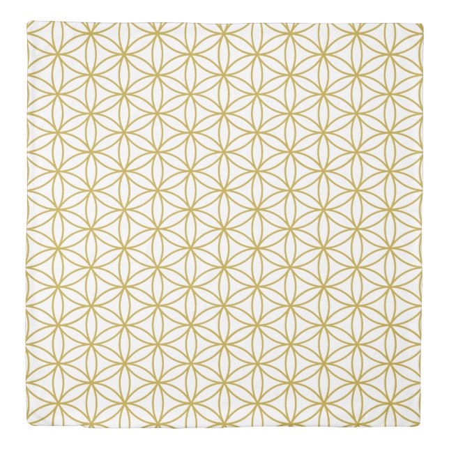 Flower of Life Pattern Gold on White Duvet Cover (Front)