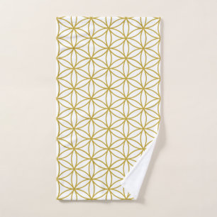 Flower of Life Pattern Gold on White Hand Towel