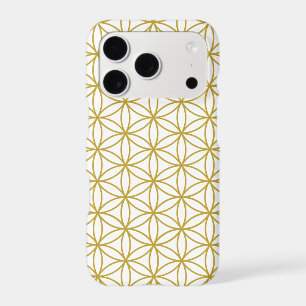 Flower of Life Pattern – Gold on White iPhone 17 Pro Case