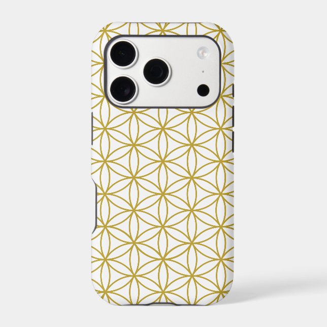 Flower of Life Pattern – Gold on White iPhone Case (Back)