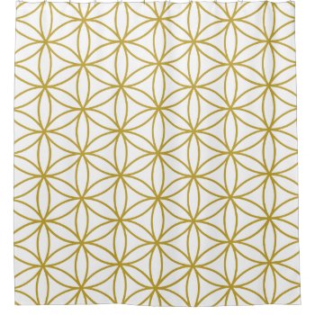 Flower Of Life Pattern Gold On White Shower Curtain by NataliePaskellDesign at Zazzle