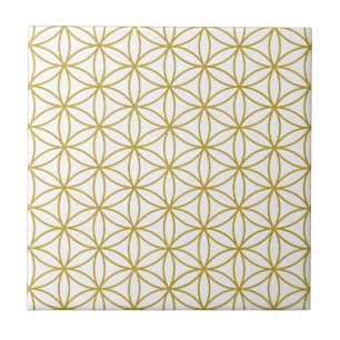 Flower of Life Pattern – Gold on White Tile