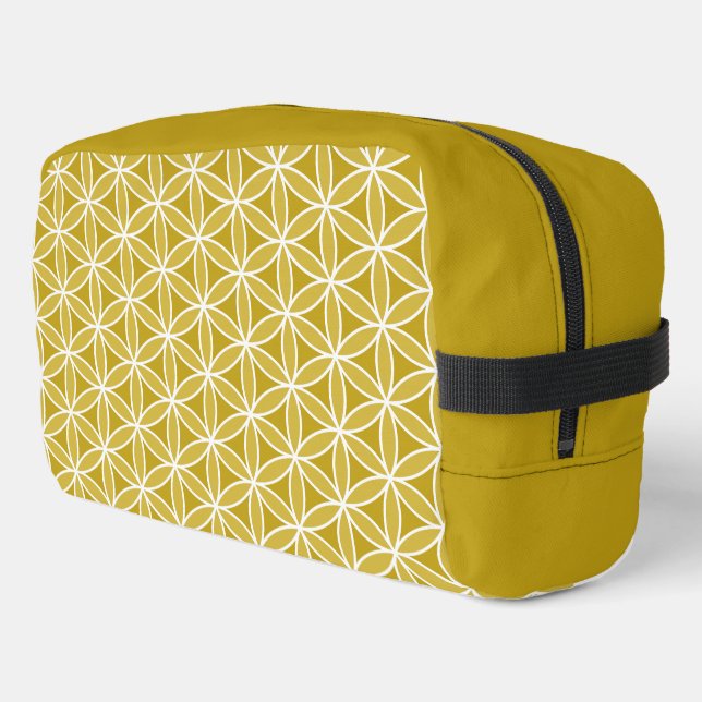 Flower of Life Pattern – Golds & White Dopp Kit (Left Corner)
