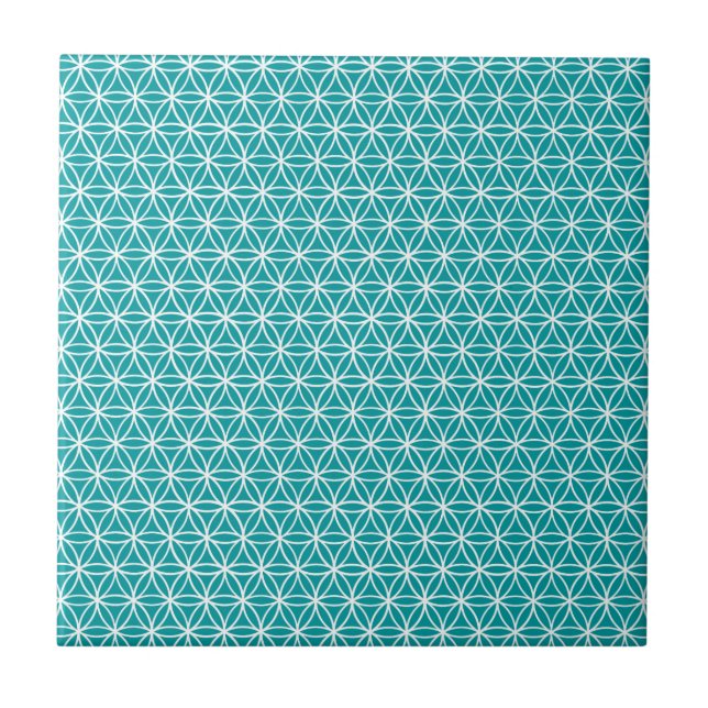 Flower of Life Pattern: Teal Ceramic Tile (Front)