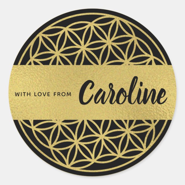 Flower of life personalized stickers gold & black (Front)