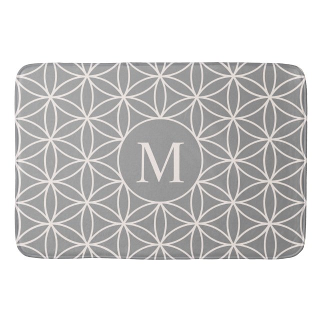 Flower of Life Ptn Cream on Grey (Personalized) Bath Mat (Front)