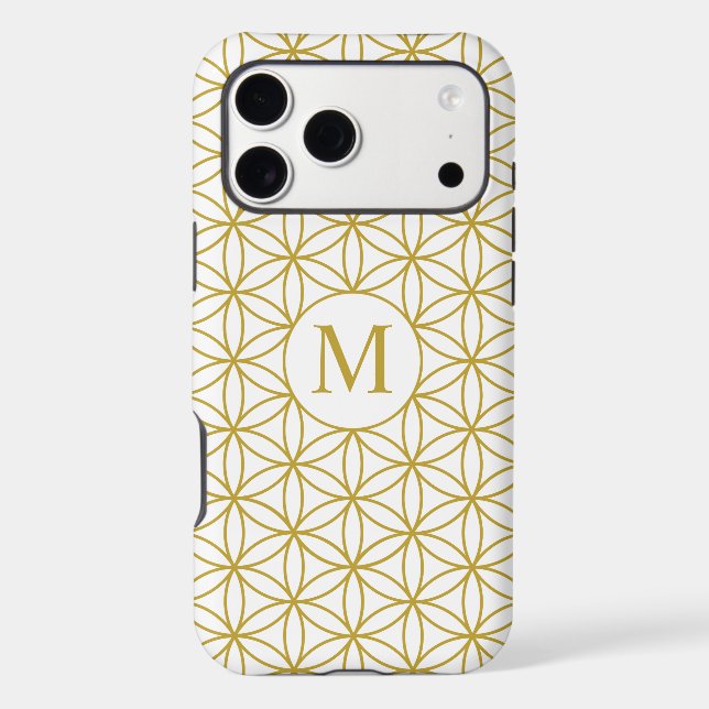 Flower of Life Ptn (Personalized) – Gold on White iPhone Case (Back)