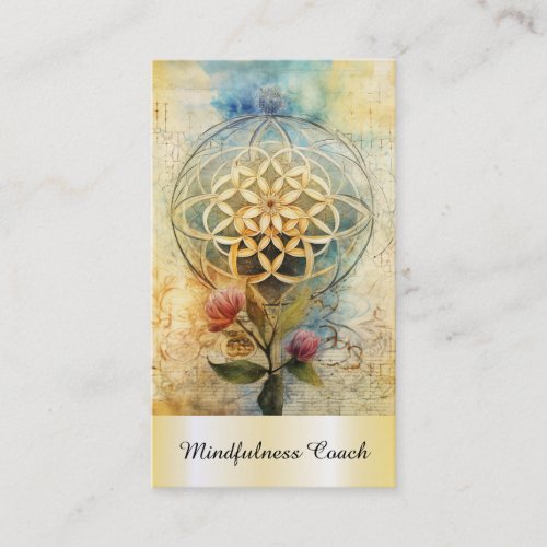  Flower of Life QR  AP92 Reiki Gold Sacred Business Card