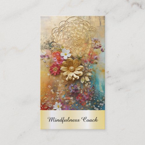  Flower of Life QR  AP92 Reiki Sacred Gold Business Card