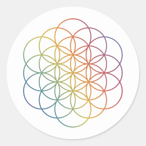 Flower of Life Rainbow Gradient Pattern on White Classic Round Sticker