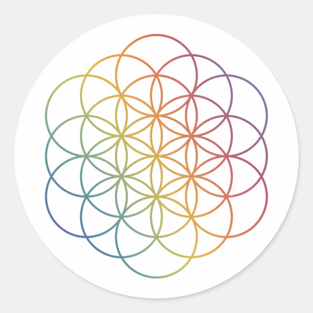 Flower of Life Rainbow Gradient Pattern on White Classic Round Sticker (Front)