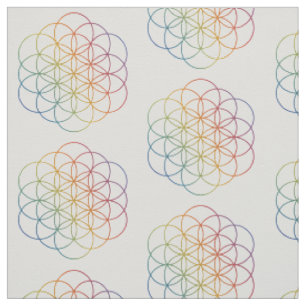 Flower of Life Rainbow Gradient Pattern on White Fabric
