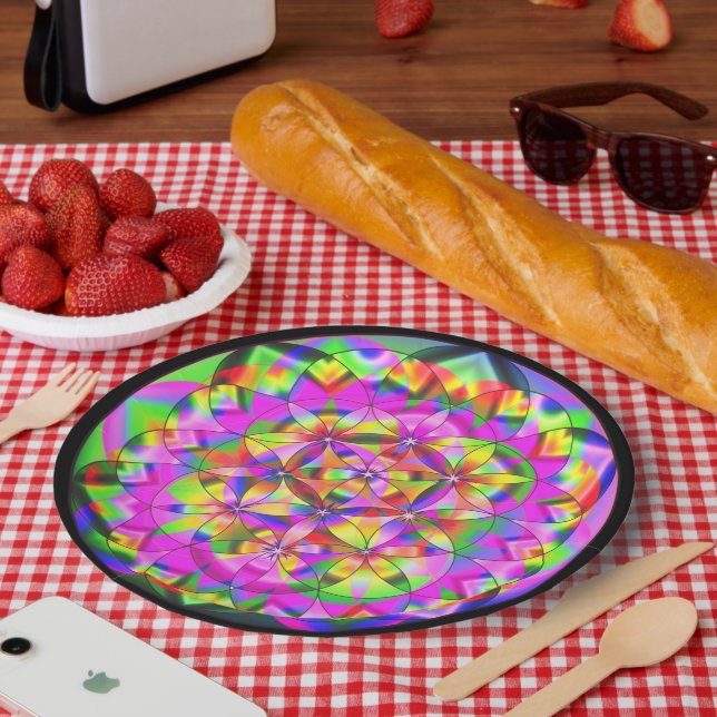Flower of Life Rainbow Paper Plates (Picnic)