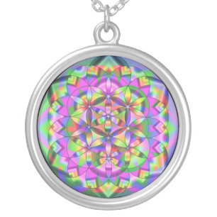 Flower of Life rainbow Silver Plated Necklace