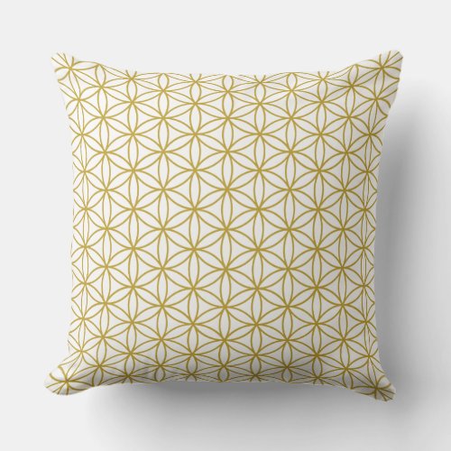 Flower of Life Repeat Pattern  Gold on White Throw Pillow