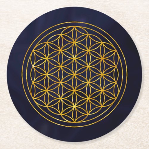 flower of life sacred geometriczen chakra  round paper coaster