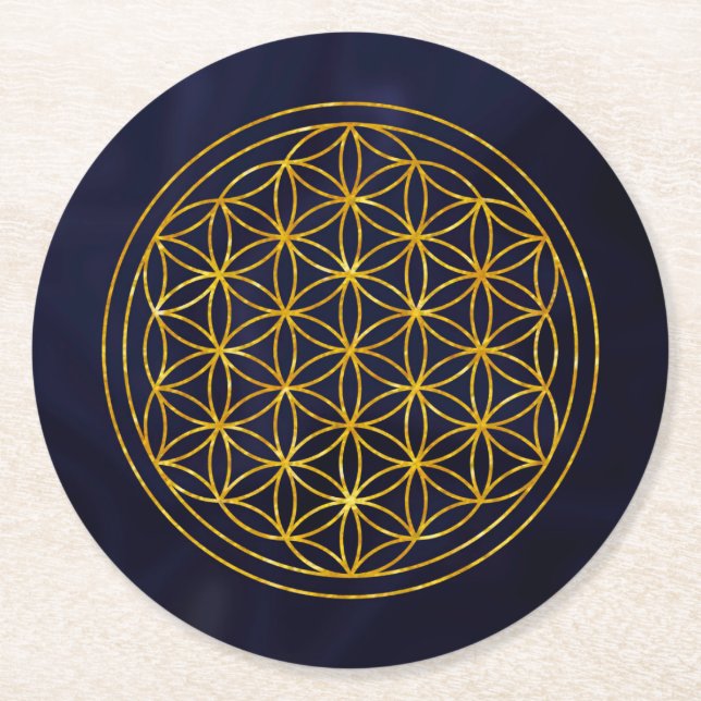 flower of life, sacred geometric,zen, chakra,  round paper coaster (Front)