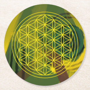 flower of life, sacred geometric,zen, chakra,  round paper coaster