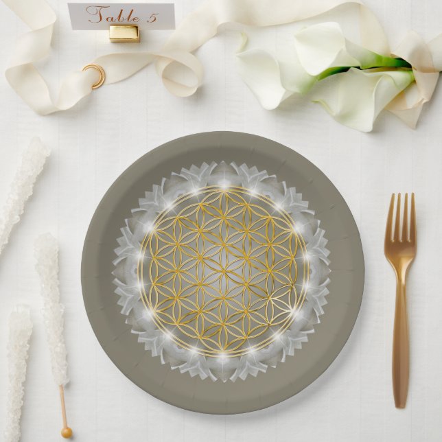 FLOWER OF LIFE - Sacred Geometrie Light 1 Paper Plates (Wedding)