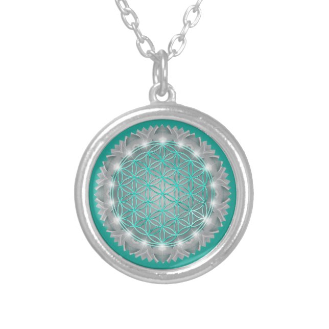 FLOWER OF LIFE - Sacred Geometrie Light 2 Silver Plated Necklace (Front)