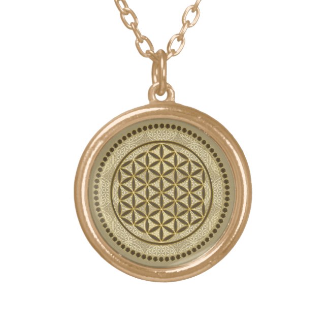 FLOWER OF LIFE - Sacred Geometrie Symbol Art 2 Gold Plated Necklace (Front)