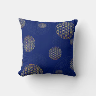Flower of life - Sacred geometry Gold-blue Throw Pillow