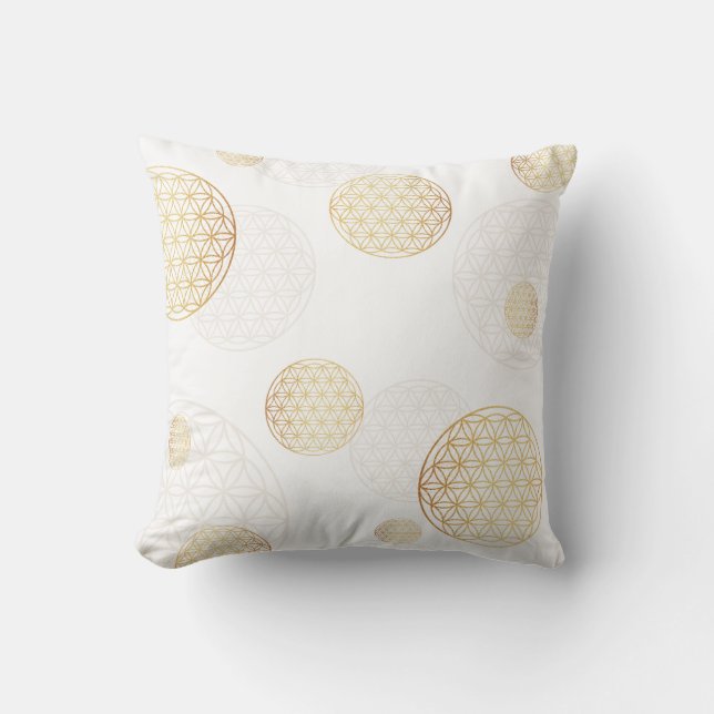 Flower of life - Sacred geometry | Gold-white Throw Pillow (Front)